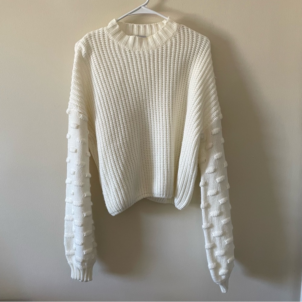 Cream colored, puffy sleeve, boutique, sweater, size large